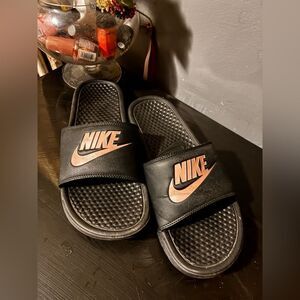 Nike Benassi Black and Gold Slide Sandals